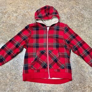 Hanna Andersson Red Plaid Sherpa-Lined Zip Hoodie (Size 130 / 8 Years)